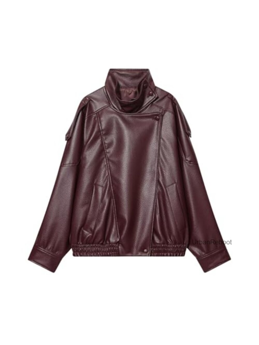 Women's Oversized Faux Leather Jacket High Collar Long Sleeve Zip Up Motorcycle